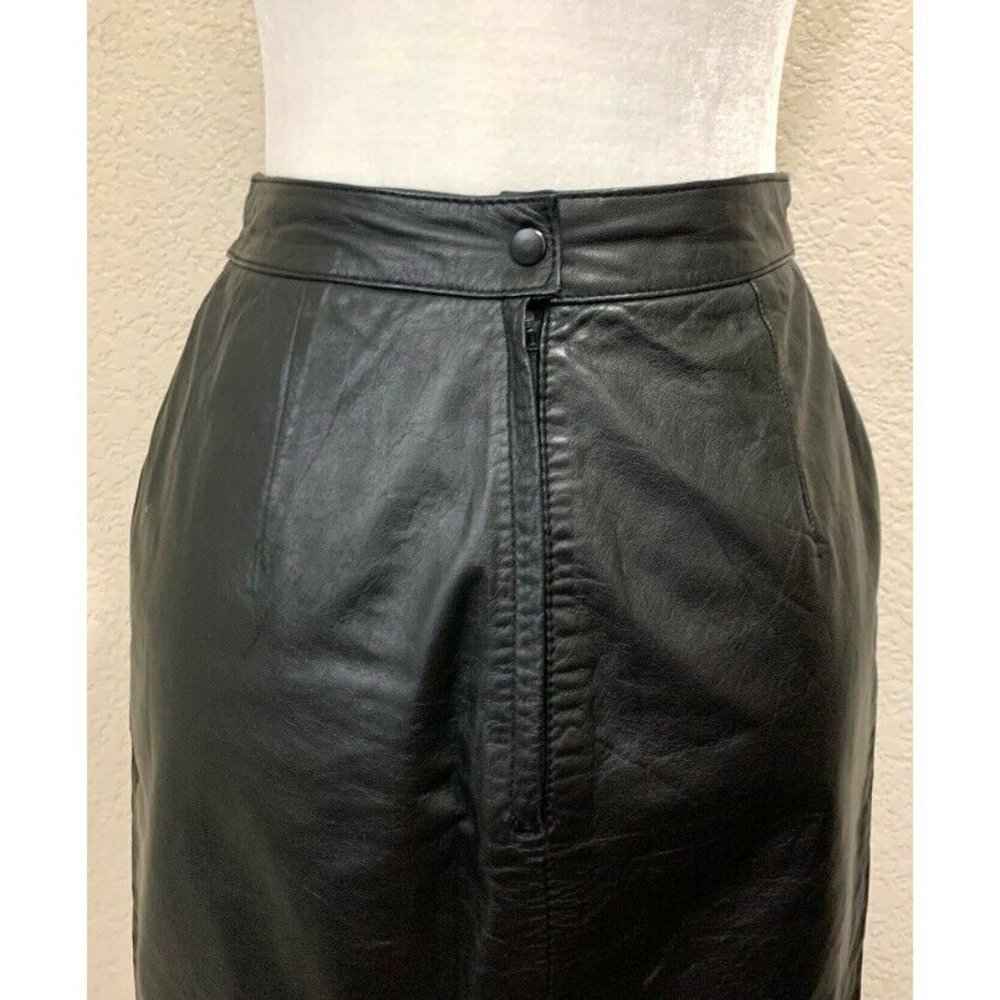 Pelle Cuir Vintage 80s Black Goth Leather Pencil Skirt - Picture 6 of 7